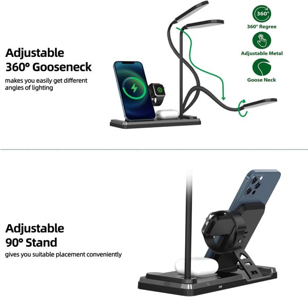 Wireless Charging Station with Desk Lamp - 3 in 1 Charging Station for Multiple Devices Apple, Wireless Charger Stand - Image 2