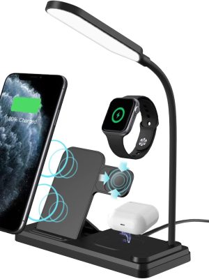 Wireless Charging Station with Desk Lamp - 3 in 1 Charging Station for Multiple Devices Apple, Wireless Charger Stand