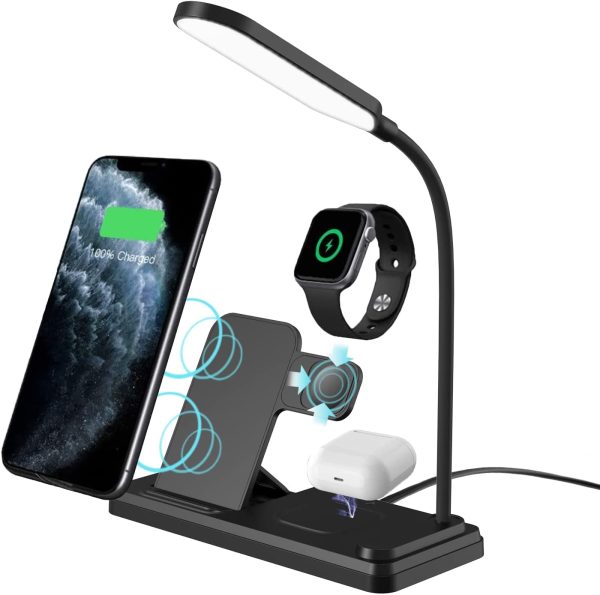 Wireless Charging Station with Desk Lamp - 3 in 1 Charging Station for Multiple Devices Apple, Wireless Charger Stand