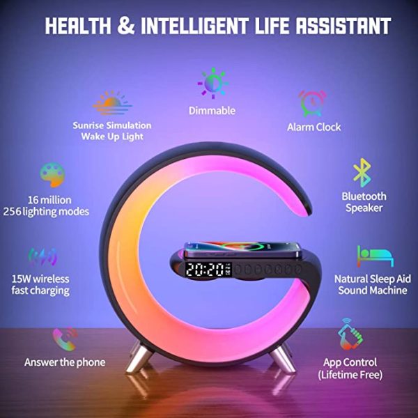 Wireless Charger Atmosphere Lamp, Bluetooth Speaker Wireless Charger with Desk Lamp - Image 2