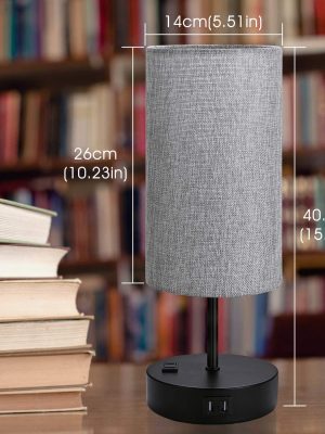 3-Way Dimmable Nightstand Lamps with 2 USB Charging Ports&1 AC Outlet