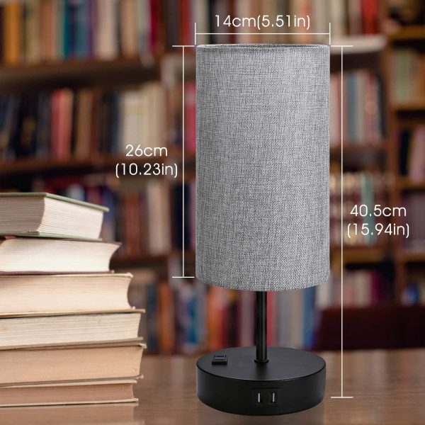 3-Way Dimmable Nightstand Lamps with 2 USB Charging Ports&1 AC Outlet